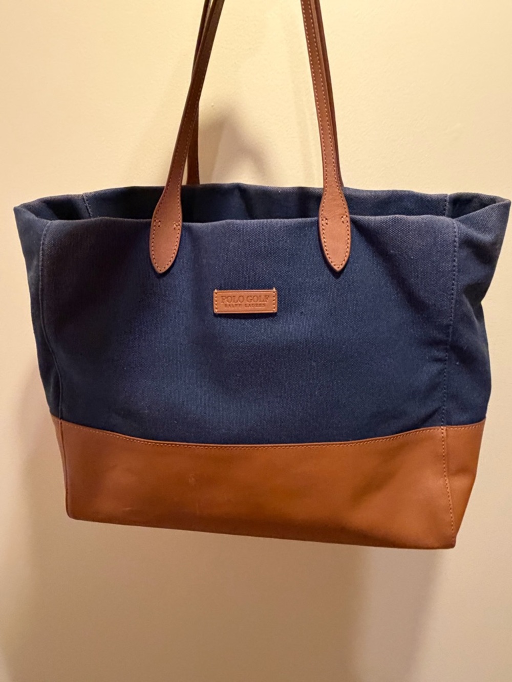 Polo Golf Tote by Ralph Lauren Navy Canvas Tote Bag with faux leather trim